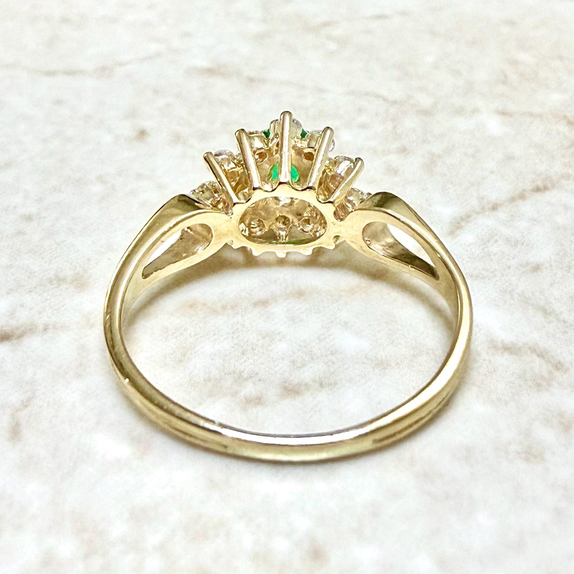 Fine Vintage 14K Yellow Gold Natural Emerald & Diamond Halo Ring - WeilJewelry