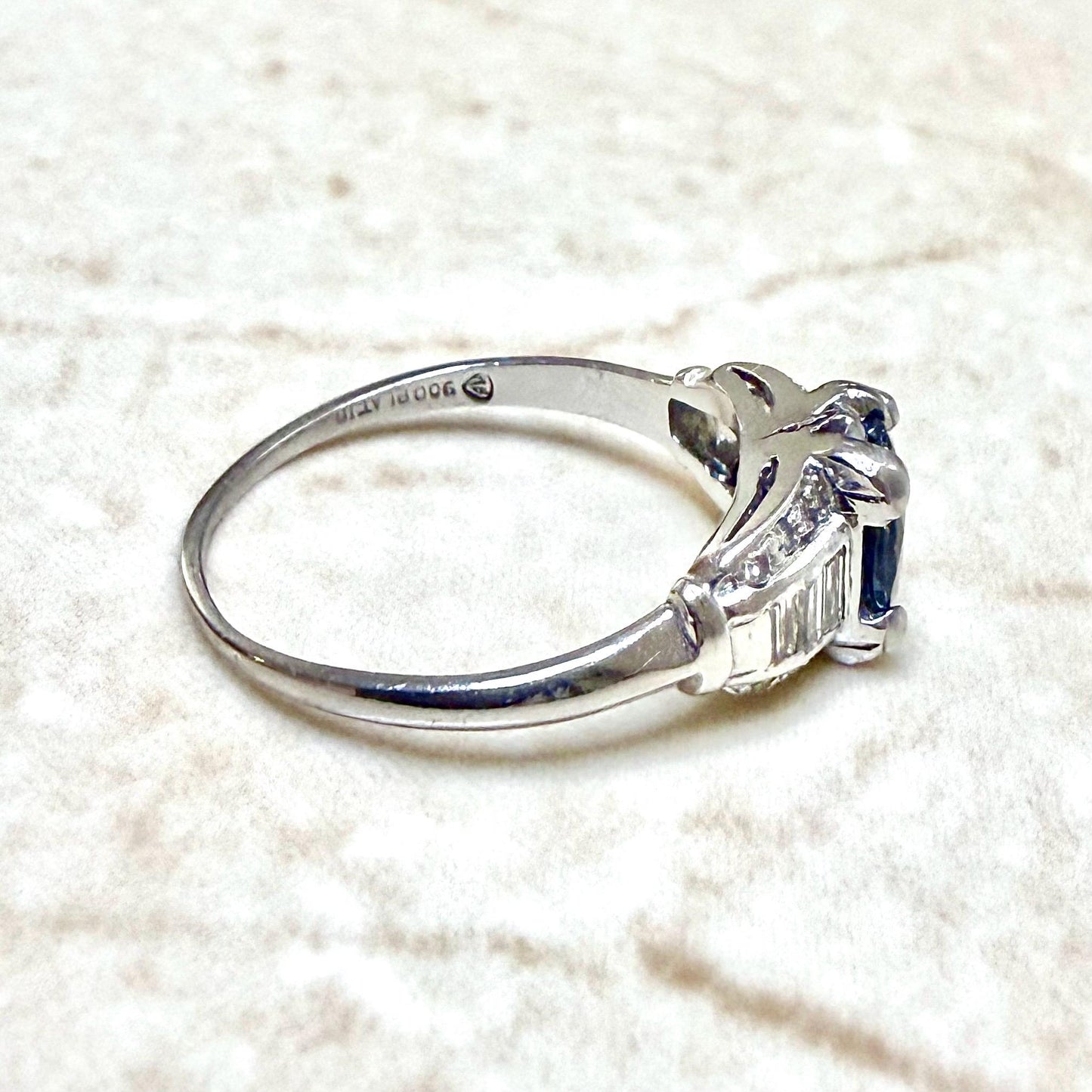 Vintage Mid-Century 900 Platinum Oval Sapphire & Diamond Ring - WeilJewelry