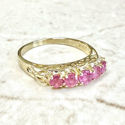 Vintage 14K Yellow Gold 0.75 CT Natural Round Ruby 5-Stone Ring - WeilJewelry