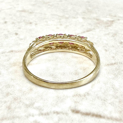 Vintage 14K Yellow Gold 0.75 CT Natural Round Ruby 5-Stone Ring - WeilJewelry