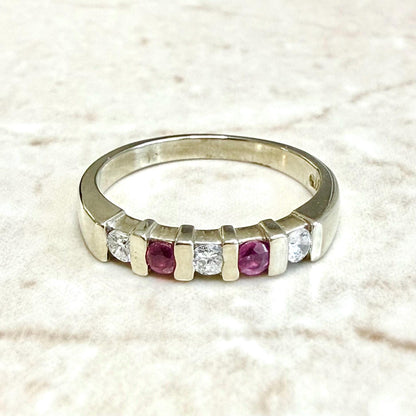 Vintage 14K Yellow Gold Natural Diamond & Ruby 5 Stone Ring - WeilJewelry