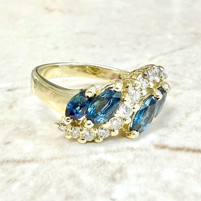 Vintage 14K Yellow Gold Natural Diamond & Blue Sapphire Ring - WeilJewelry