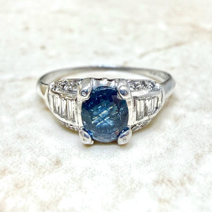 Vintage Mid-Century 900 Platinum Oval Sapphire & Diamond Ring - WeilJewelry