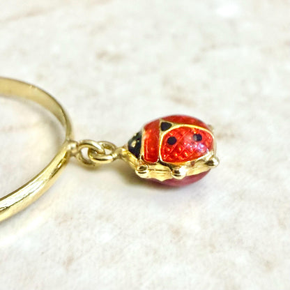 Vintage Italian 10K Yellow Gold Enamel Ladybug Charm Ring - WeilJewelry