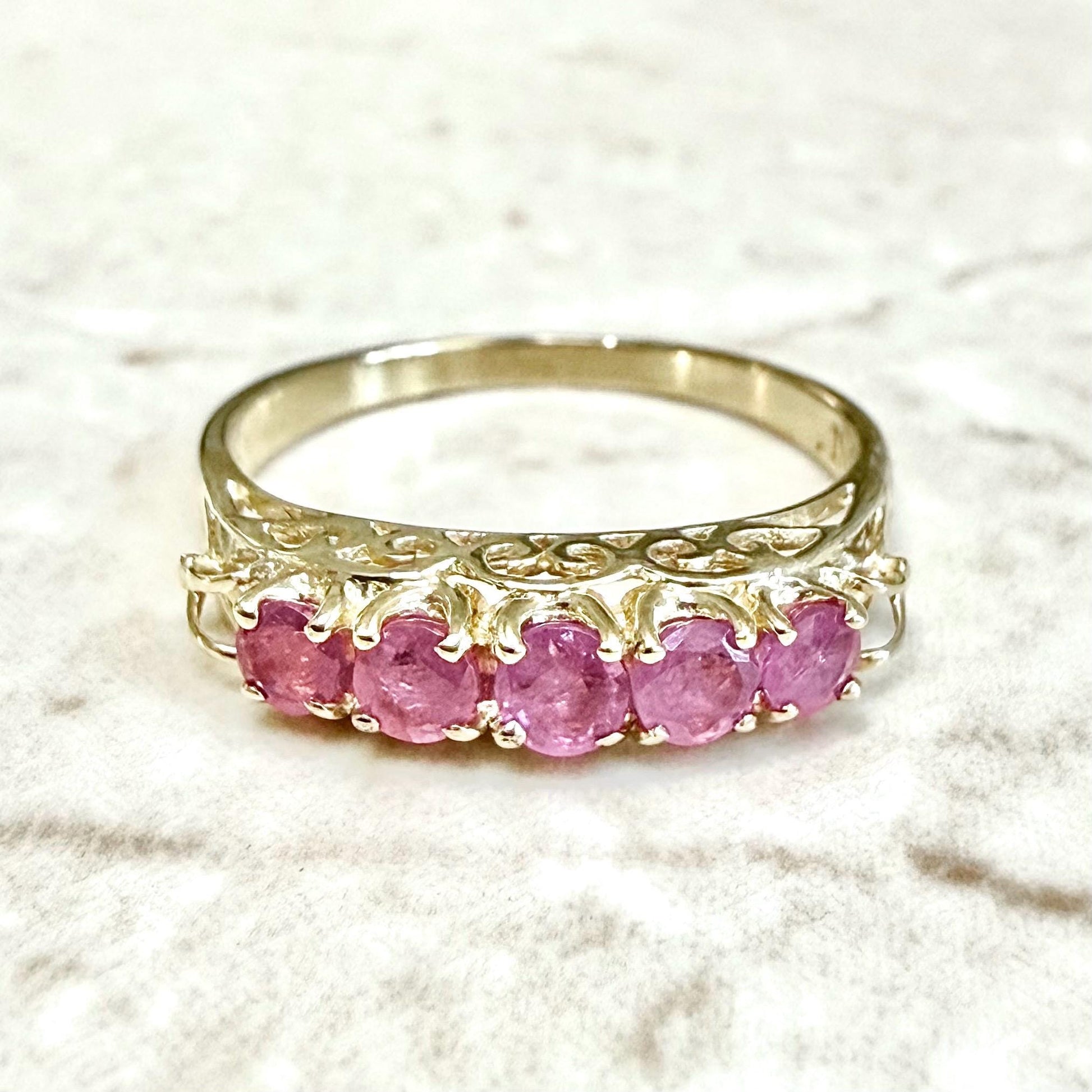 Vintage 14K Yellow Gold 0.75 CT Natural Round Ruby 5-Stone Ring - WeilJewelry