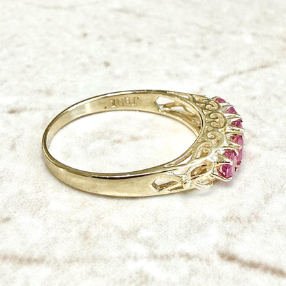 Vintage 14K Yellow Gold 0.75 CT Natural Round Ruby 5-Stone Ring - WeilJewelry