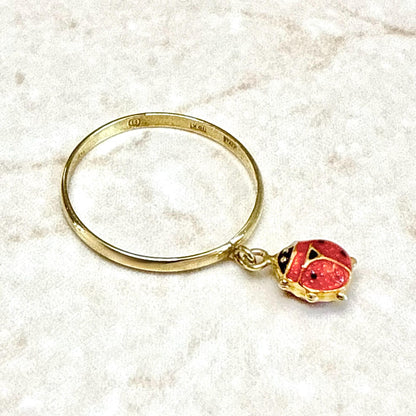 Vintage Italian 10K Yellow Gold Enamel Ladybug Charm Ring - WeilJewelry