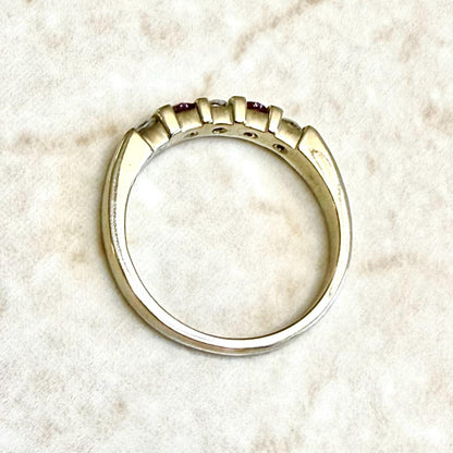 Vintage 14K Yellow Gold Natural Diamond & Ruby 5 Stone Ring - WeilJewelry