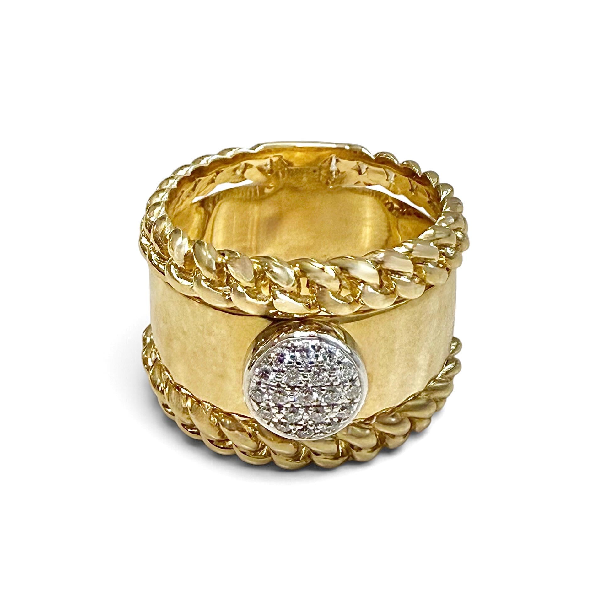 Wide One-Of-A-Kind ZYDO Italy "La Corona" 18K Yellow & White Gold 0.12 CTTW Natural Diamond Cocktail Ring - WeilJewelry