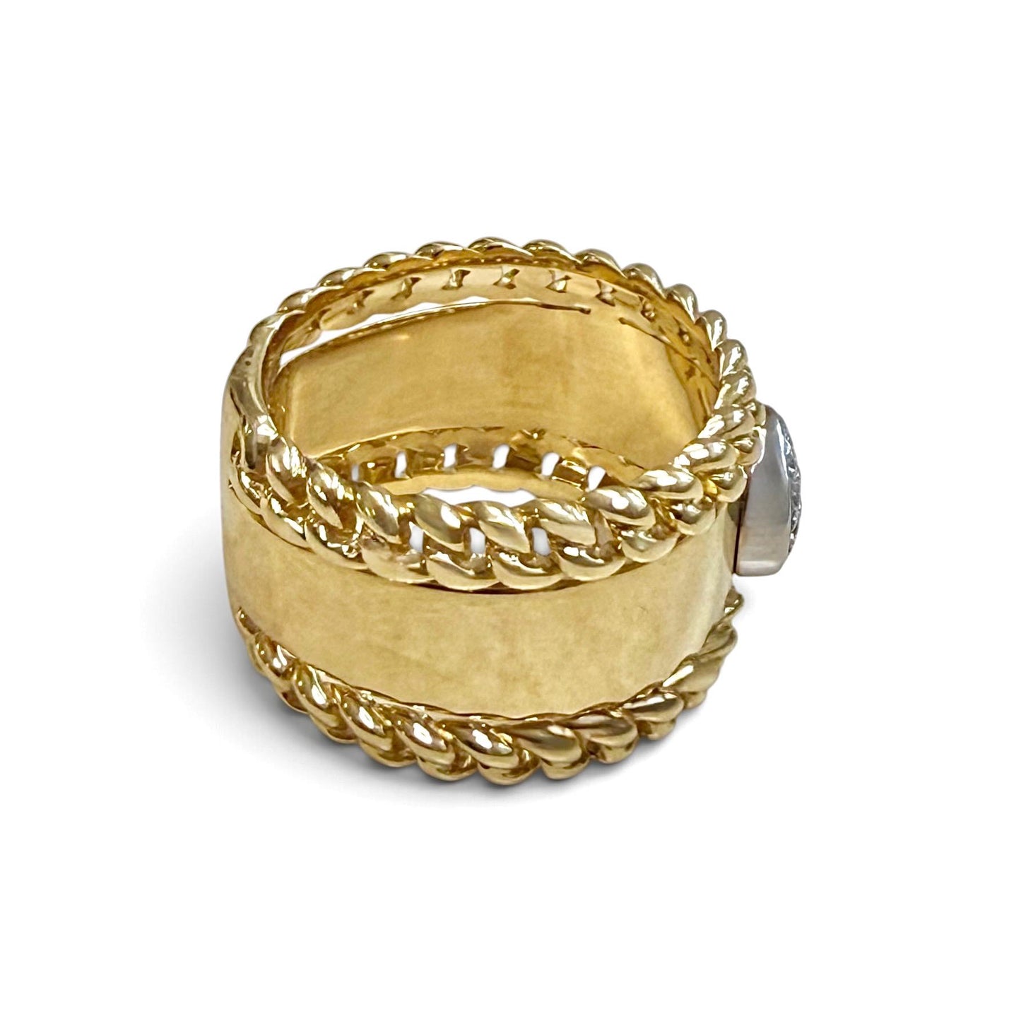 Wide One-Of-A-Kind ZYDO Italy "La Corona" 18K Yellow & White Gold 0.12 CTTW Natural Diamond Cocktail Ring - WeilJewelry
