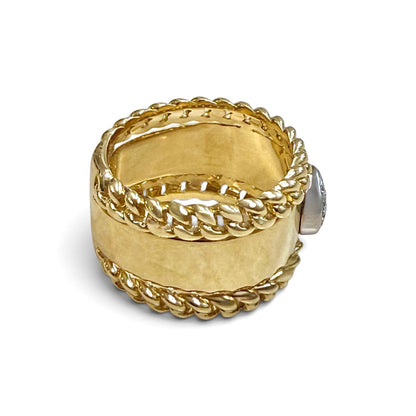 Wide One-Of-A-Kind ZYDO Italy "La Corona" 18K Yellow & White Gold 0.12 CTTW Natural Diamond Cocktail Ring - WeilJewelry