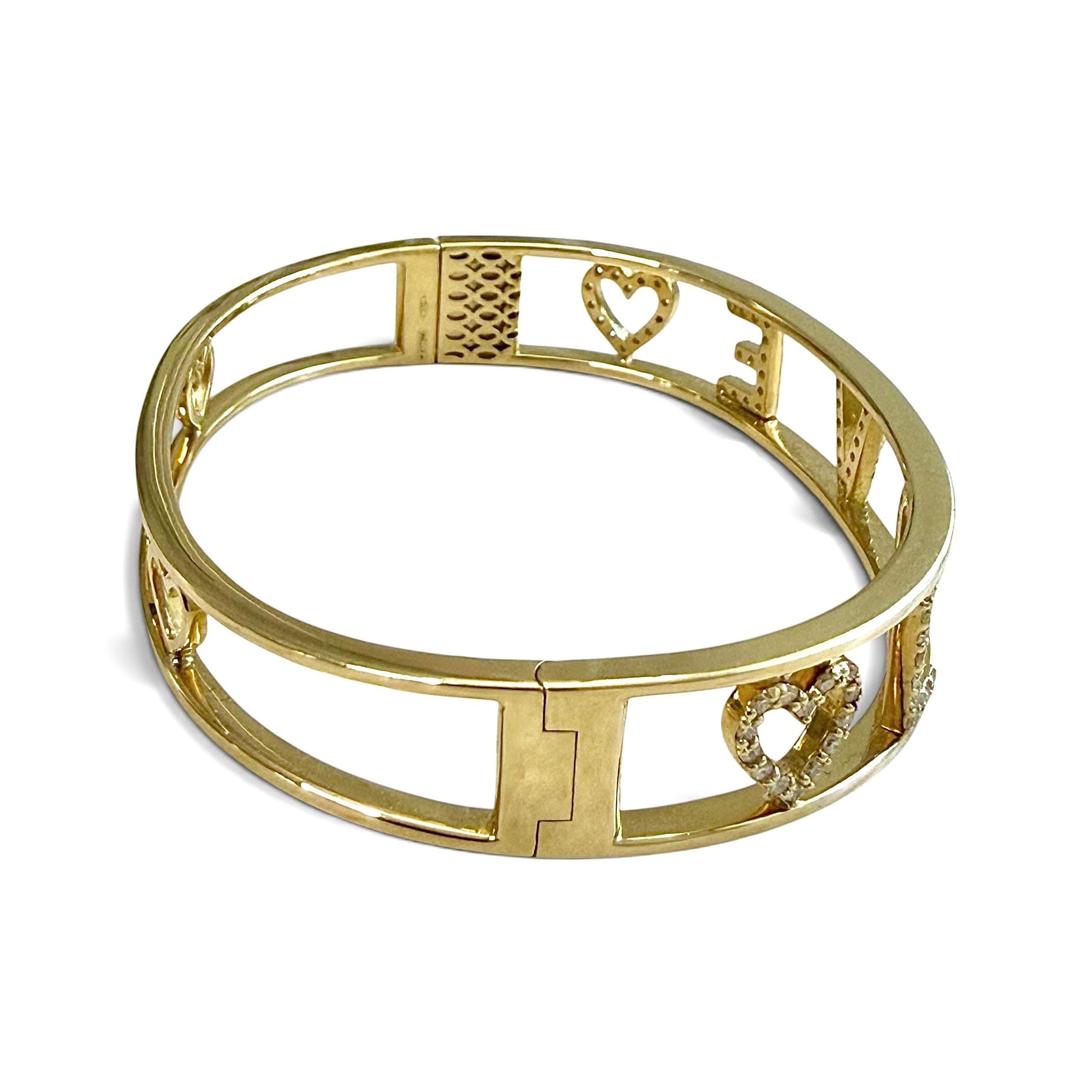 One-Of-A-Kind ZYDO Italy “Amore Prezioso” 18K Yellow Gold LOVE 0.63 CTTW Natural Diamond Bangle Bracelet - WeilJewelry
