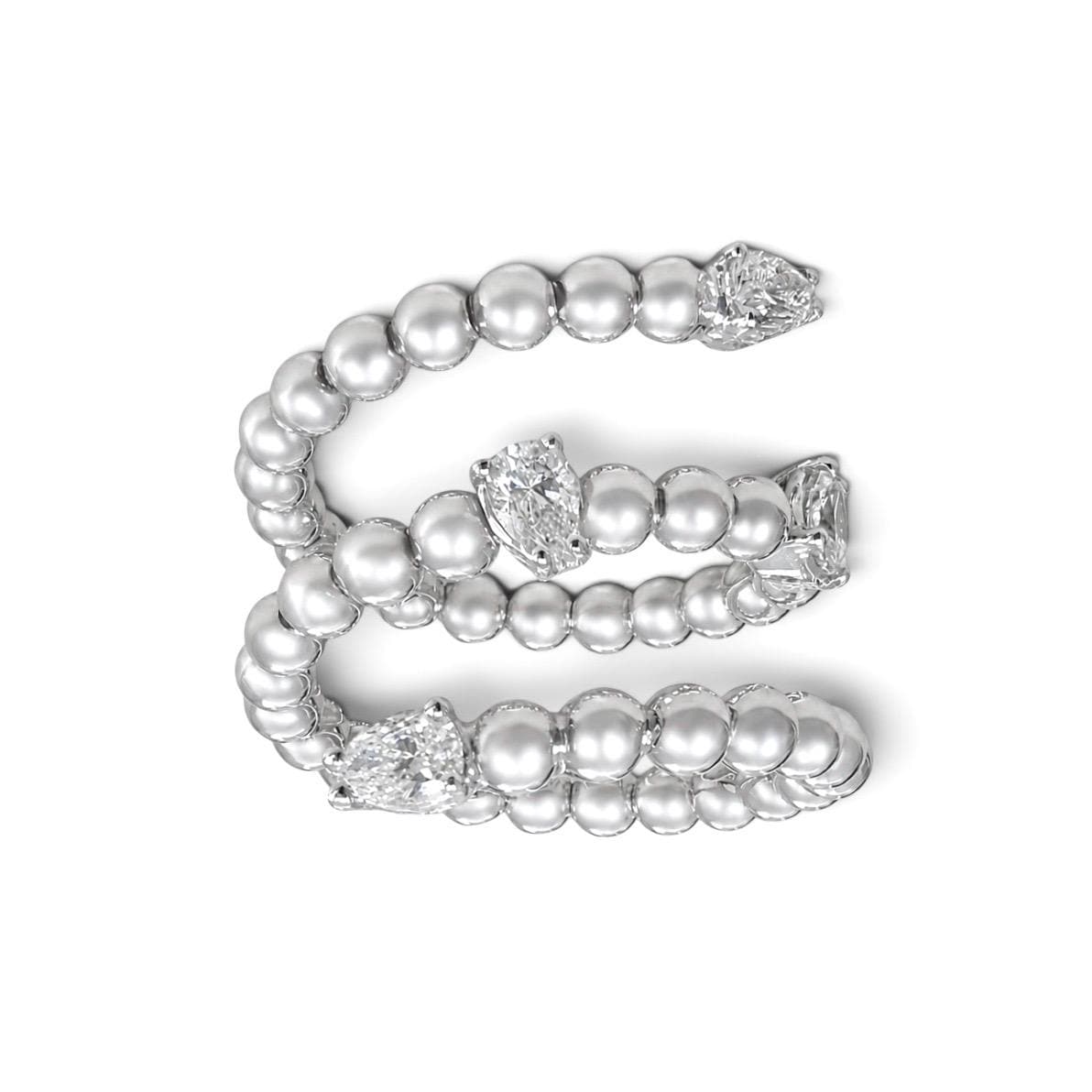 ZYDO Italy "L’Incantatrice" 18K White Gold 0.57 CTW Beaded Diamond Spiral Wrap  Ring - WeilJewelry