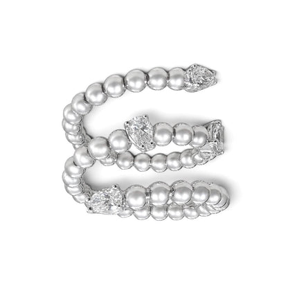 ZYDO Italy "L’Incantatrice" 18K White Gold 0.57 CTW Beaded Diamond Spiral Wrap  Ring - WeilJewelry