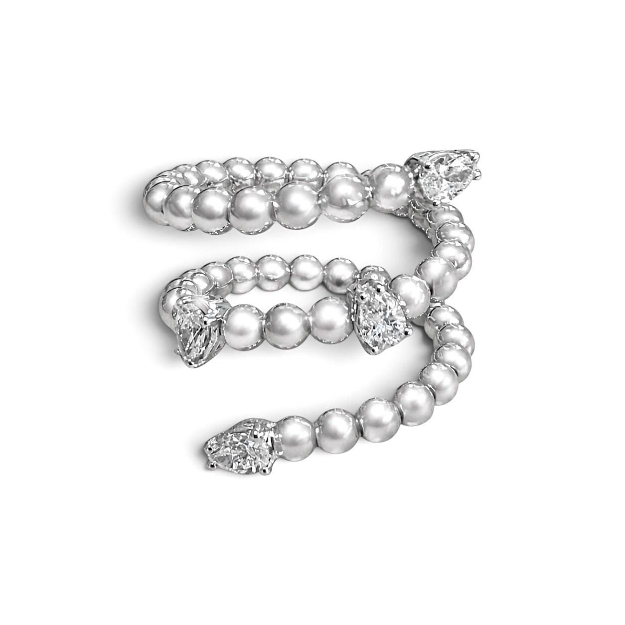 ZYDO Italy "L’Incantatrice" 18K White Gold 0.57 CTW Beaded Diamond Spiral Wrap  Ring - WeilJewelry