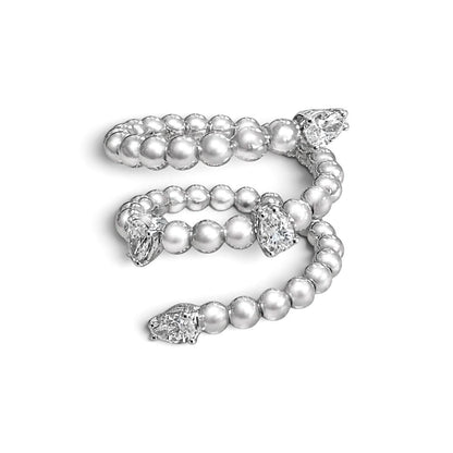 ZYDO Italy "L’Incantatrice" 18K White Gold 0.57 CTW Beaded Diamond Spiral Wrap  Ring - WeilJewelry