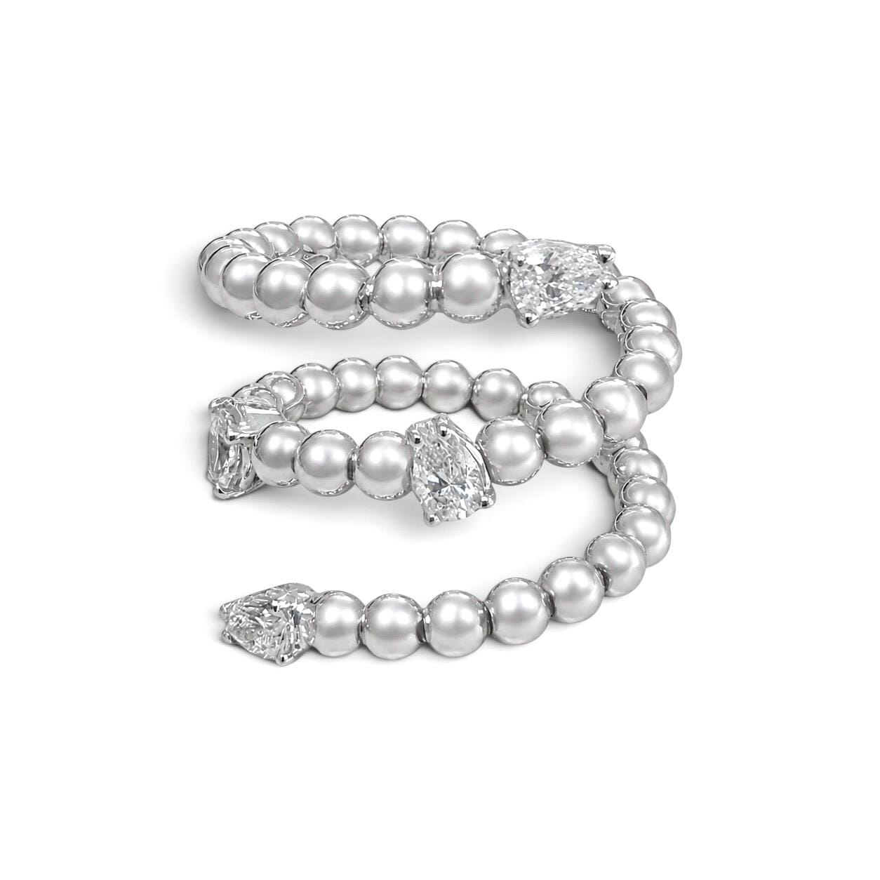 ZYDO Italy "L’Incantatrice" 18K White Gold 0.57 CTW Beaded Diamond Spiral Wrap  Ring - WeilJewelry