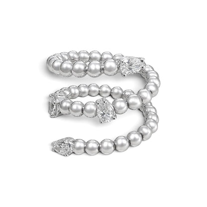 ZYDO Italy "L’Incantatrice" 18K White Gold 0.57 CTW Beaded Diamond Spiral Wrap  Ring - WeilJewelry
