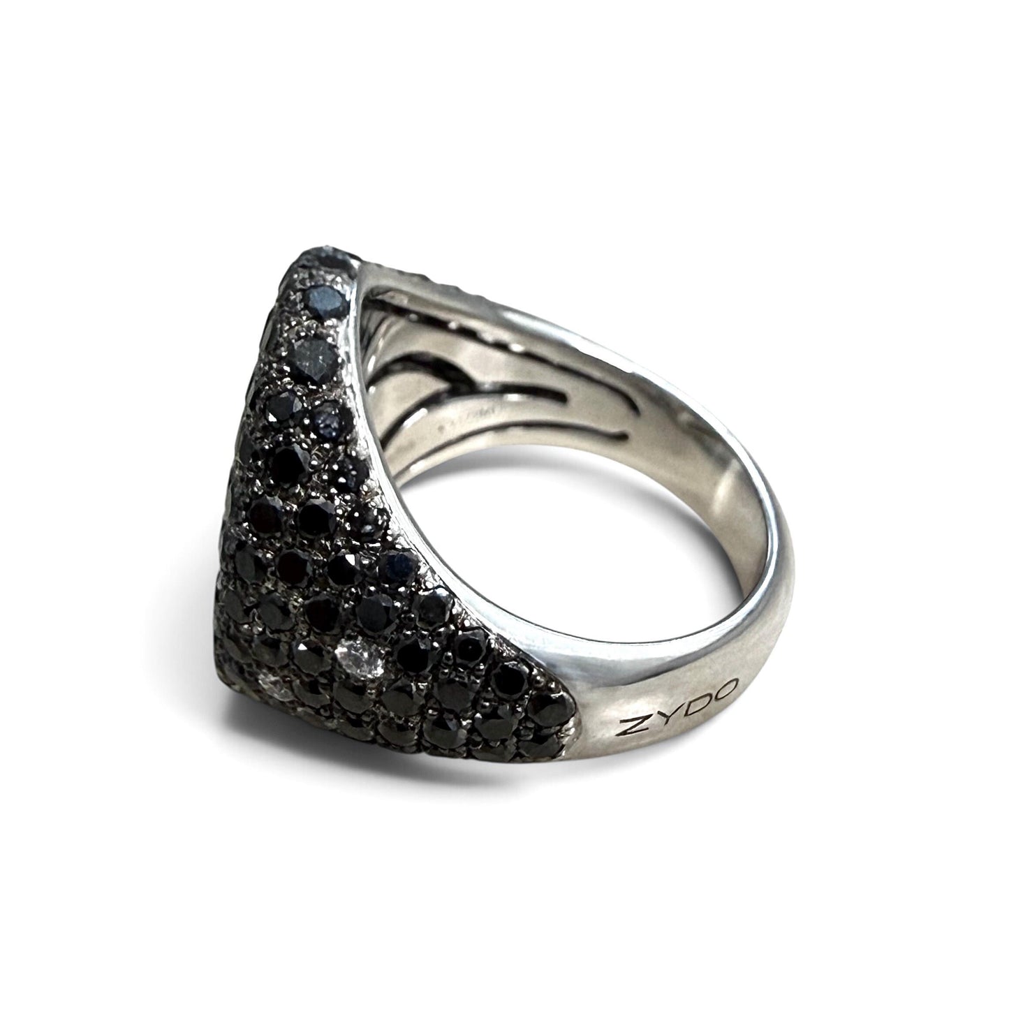 ZYDO Italy "Cygno Nero" 18K White Gold 2.57 CTW Natural Pave Colorless & Black Diamond Signet Ring - WeilJewelry