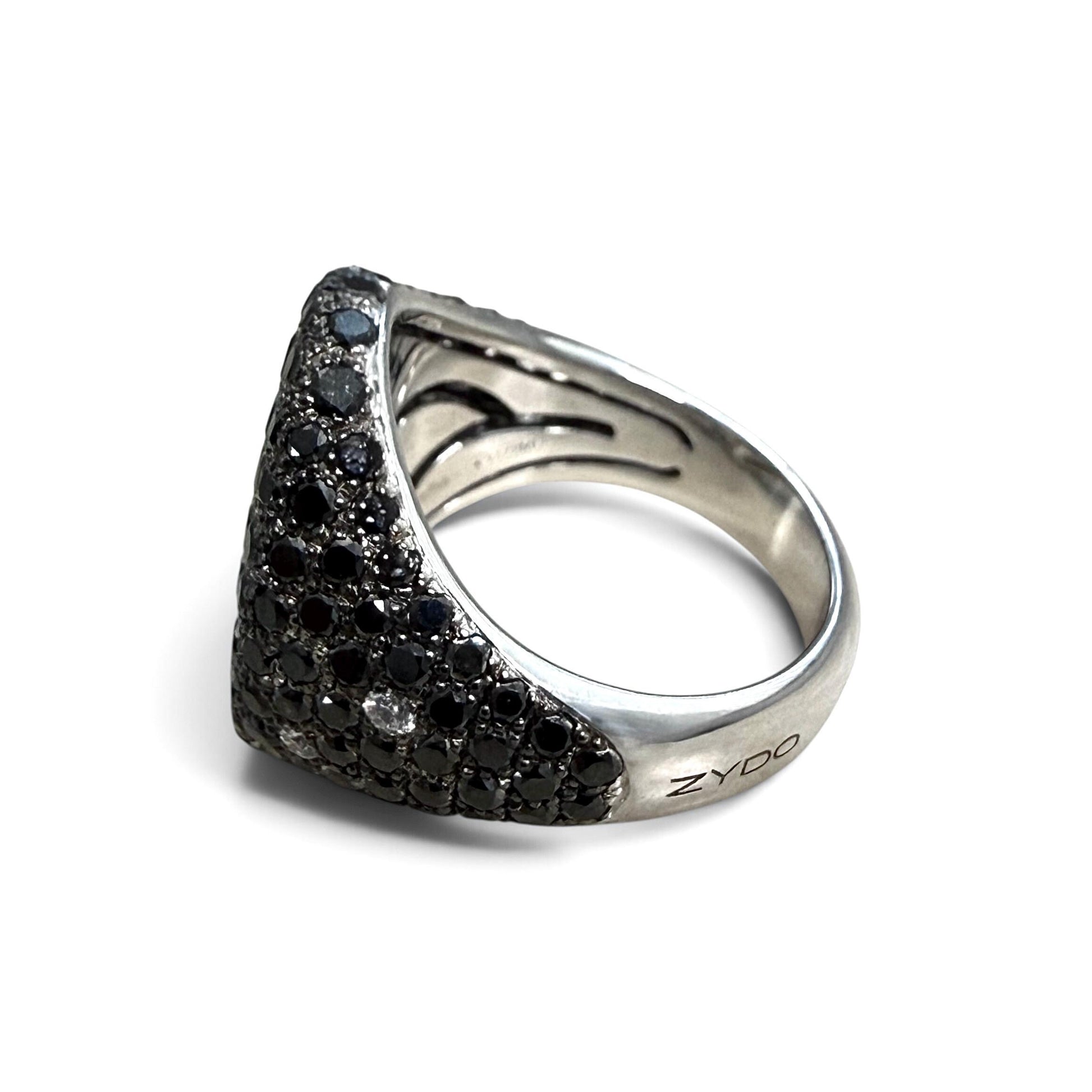 ZYDO Italy "Cygno Nero" 18K White Gold 2.57 CTW Natural Pave Colorless & Black Diamond Signet Ring - WeilJewelry