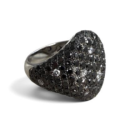 ZYDO Italy "Cygno Nero" 18K White Gold 2.57 CTW Natural Pave Colorless & Black Diamond Signet Ring - WeilJewelry