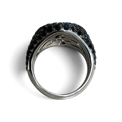 ZYDO Italy "Cygno Nero" 18K White Gold 2.57 CTW Natural Pave Colorless & Black Diamond Signet Ring - WeilJewelry