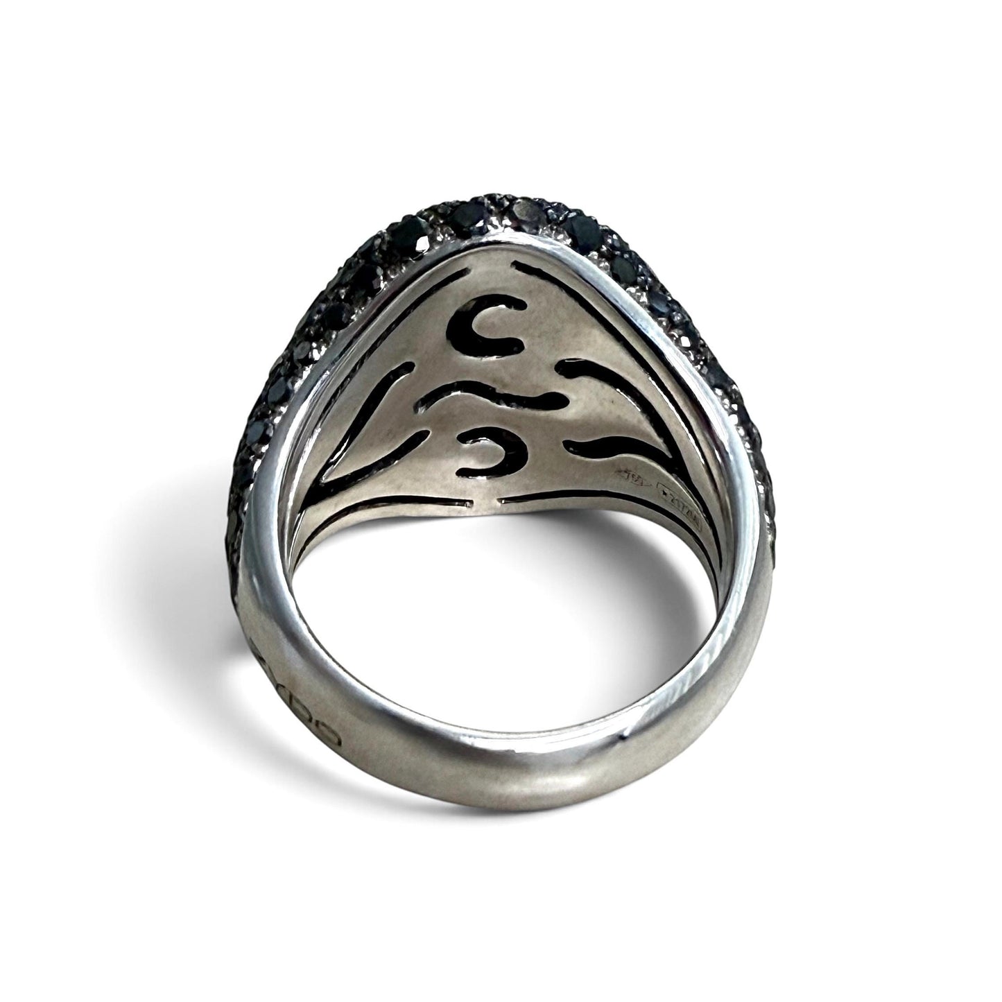 ZYDO Italy "Cygno Nero" 18K White Gold 2.57 CTW Natural Pave Colorless & Black Diamond Signet Ring - WeilJewelry