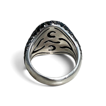 ZYDO Italy "Cygno Nero" 18K White Gold 2.57 CTW Natural Pave Colorless & Black Diamond Signet Ring - WeilJewelry