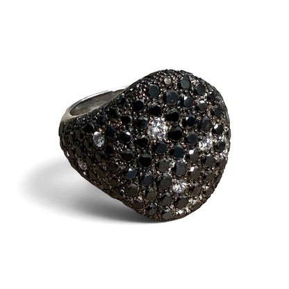 ZYDO Italy "Cygno Nero" 18K White Gold 2.57 CTW Natural Pave Colorless & Black Diamond Signet Ring - WeilJewelry