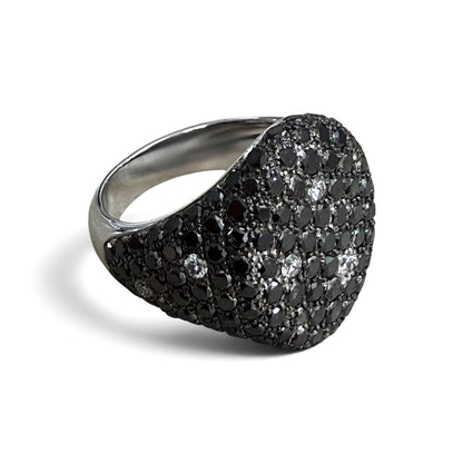 ZYDO Italy "Cygno Nero" 18K White Gold 2.57 CTW Natural Pave Colorless & Black Diamond Signet Ring - WeilJewelry