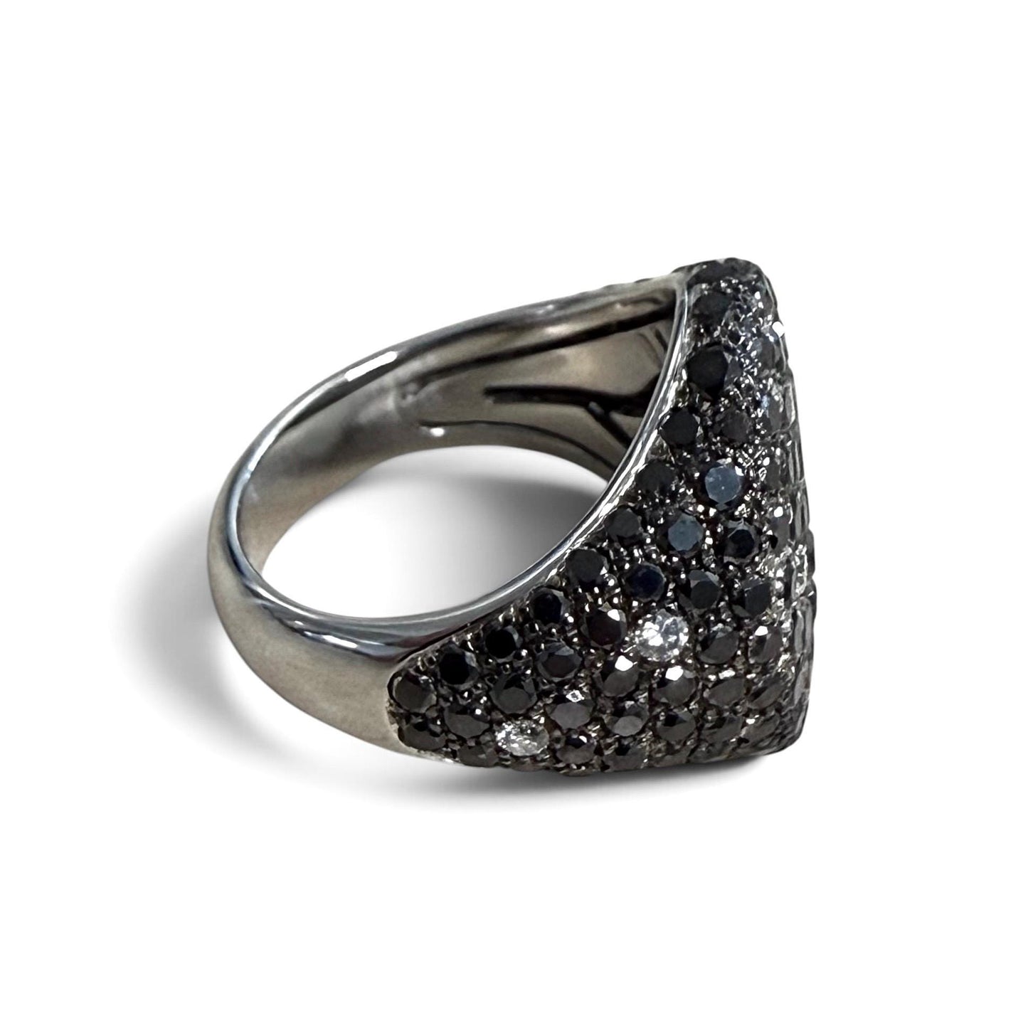 ZYDO Italy "Cygno Nero" 18K White Gold 2.57 CTW Natural Pave Colorless & Black Diamond Signet Ring - WeilJewelry