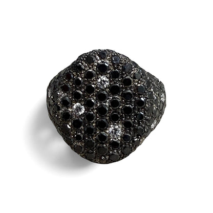 ZYDO Italy "Cygno Nero" 18K White Gold 2.57 CTW Natural Pave Colorless & Black Diamond Signet Ring - WeilJewelry