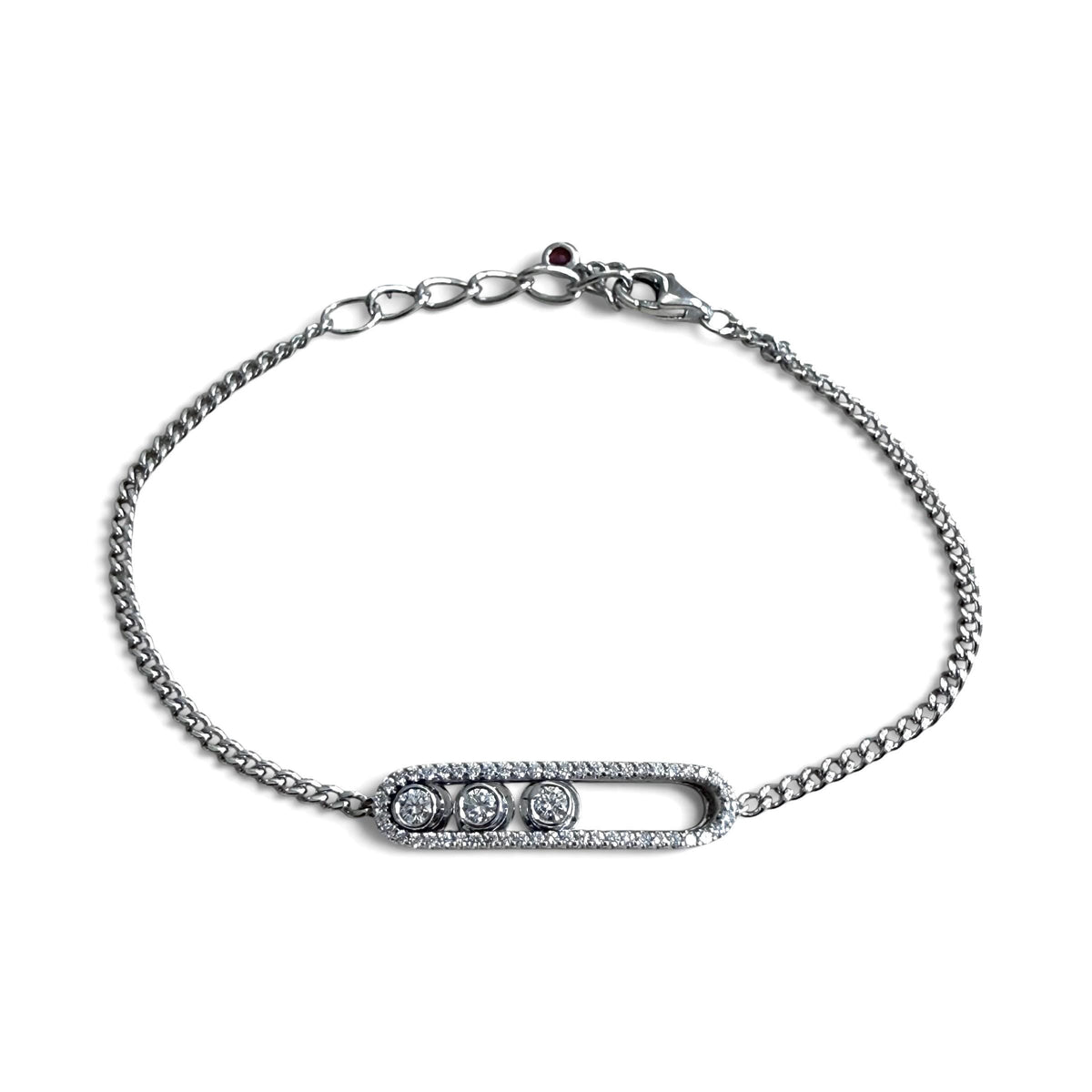 ZYDO Italy "Danza Di Diamanti" Adjustable 18K White Gold 0.37 CTTW Floating Diamond Bracelet With Ruby Charm - WeilJewelry