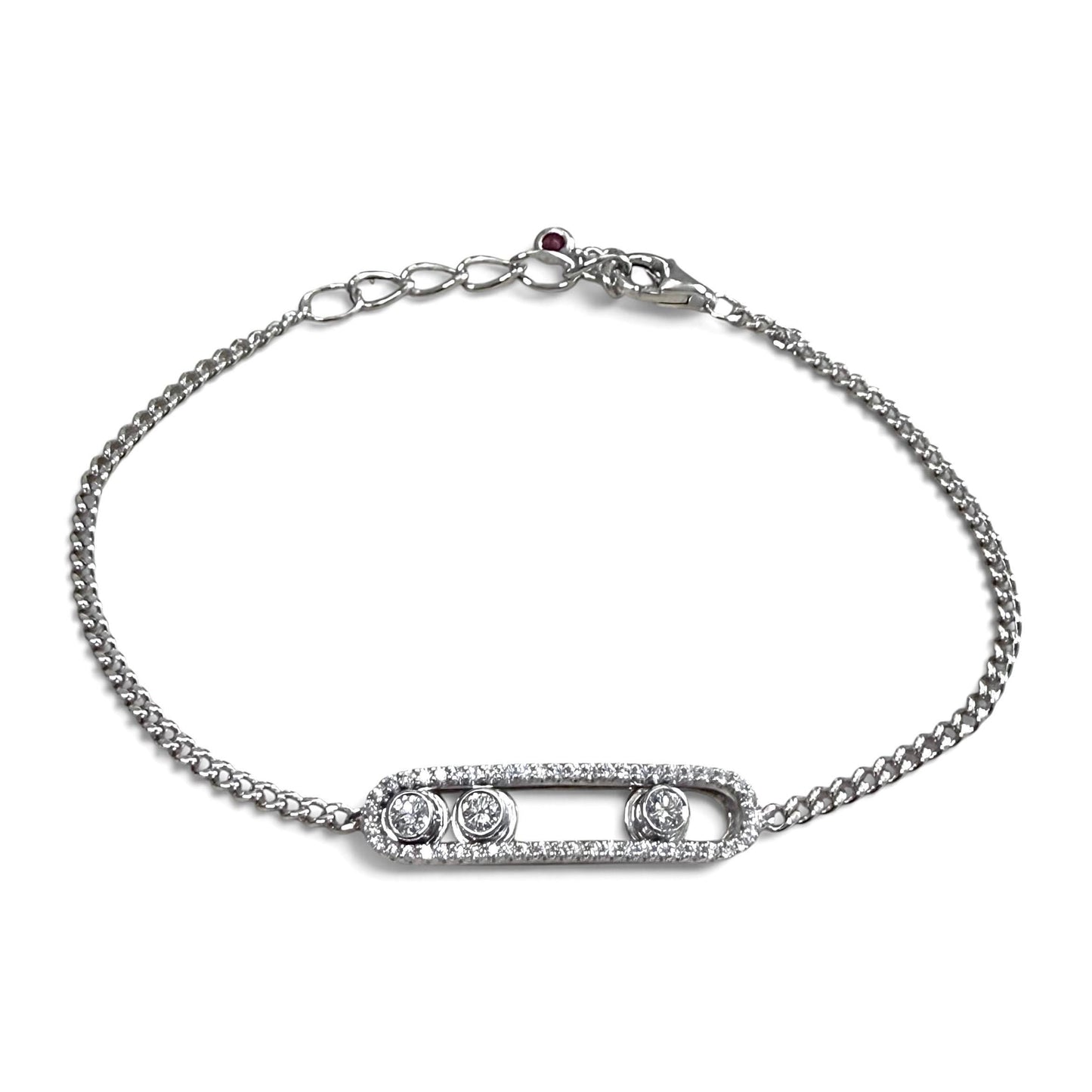 ZYDO Italy "Danza Di Diamanti" Adjustable 18K White Gold 0.37 CTTW Floating Diamond Bracelet With Ruby Charm - WeilJewelry