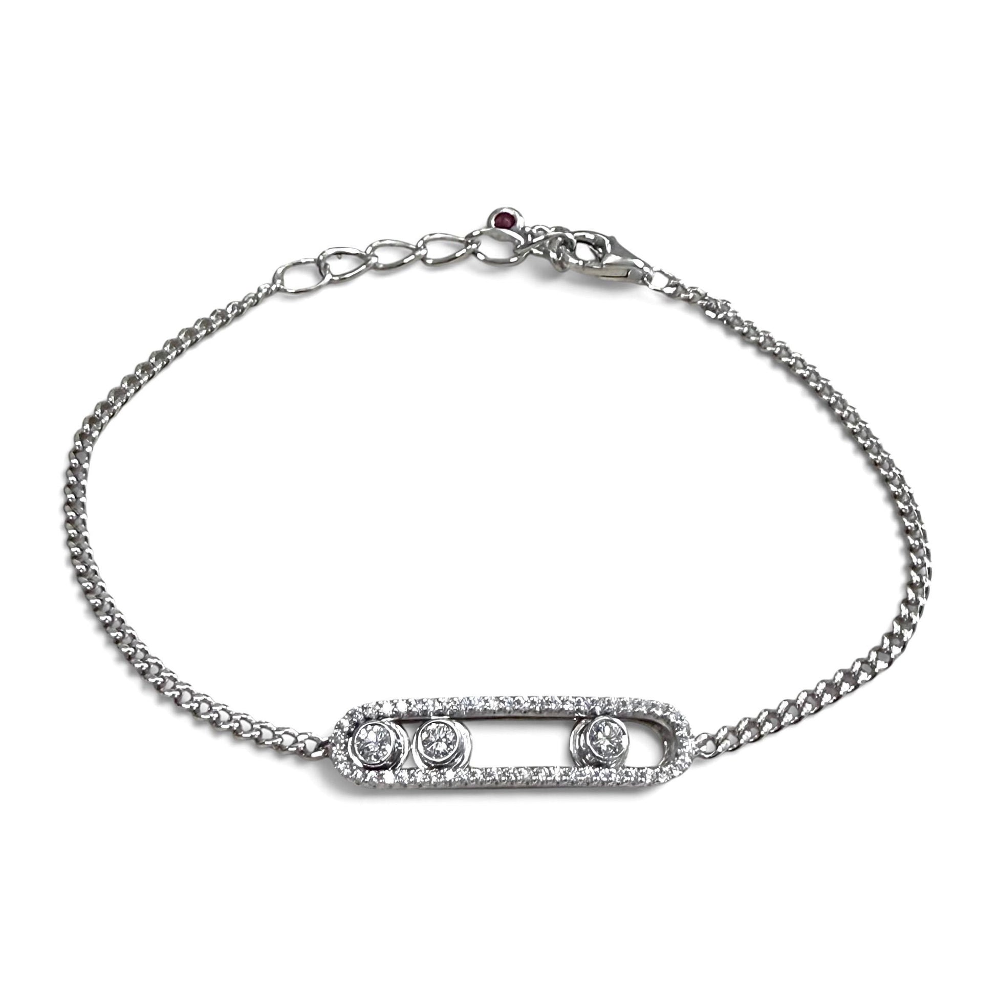 ZYDO Italy "Danza Di Diamanti" Adjustable 18K White Gold 0.37 CTTW Floating Diamond Bracelet With Ruby Charm - WeilJewelry
