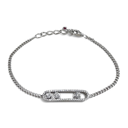 ZYDO Italy "Danza Di Diamanti" Adjustable 18K White Gold 0.37 CTTW Floating Diamond Bracelet With Ruby Charm - WeilJewelry