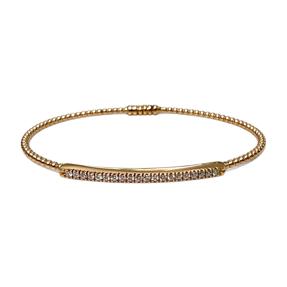 ZYDO Italy "Piccola Meraviglia" 18K Rose Gold Beaded Natural Diamond Bangle Bracelet - Stackable Diamond Bracelet - Diamond Bar Bracelet