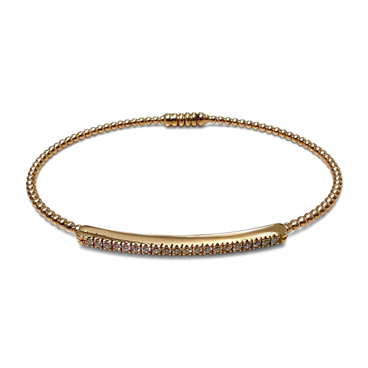 ZYDO Italy "Piccola Meraviglia" 18K Rose Gold Beaded Natural Diamond Bangle Bracelet - Stackable Diamond Bracelet - Diamond Bar Bracelet