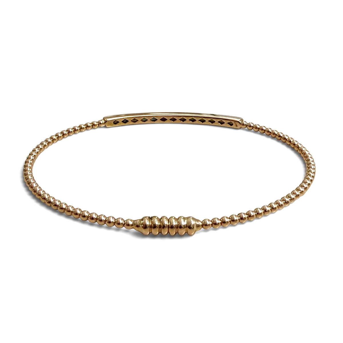 ZYDO Italy "Piccola Meraviglia" 18K Rose Gold Beaded Natural Diamond Bangle Bracelet - Stackable Diamond Bracelet - Diamond Bar Bracelet