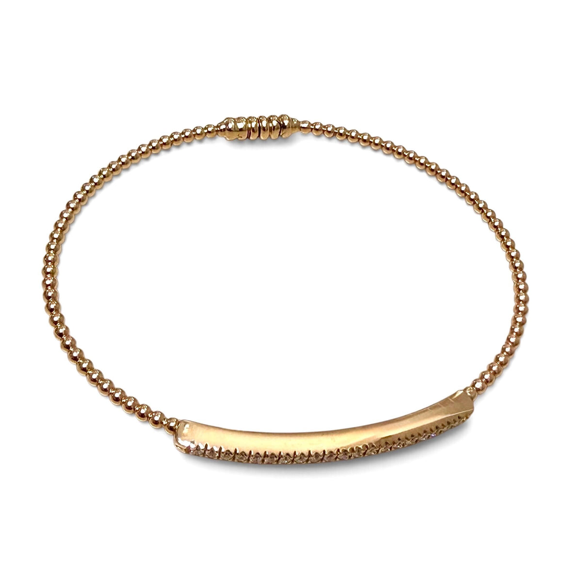ZYDO Italy "Piccola Meraviglia" 18K Rose Gold Beaded Natural Diamond Bangle Bracelet - Stackable Diamond Bracelet - Diamond Bar Bracelet