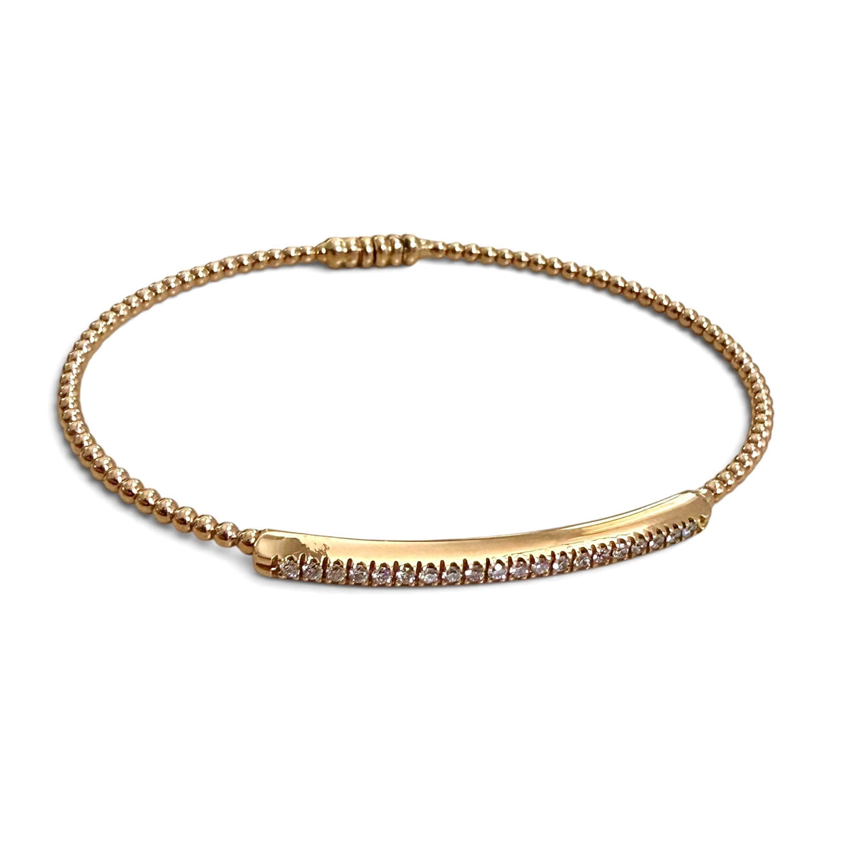 ZYDO Italy "Piccola Meraviglia" 18K Rose Gold Beaded Natural Diamond Bangle Bracelet - Stackable Diamond Bracelet - Diamond Bar Bracelet