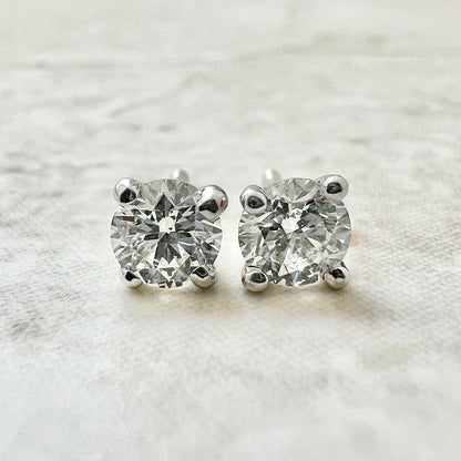 GIA 14 Karat White Gold Four-Prong Martini Setting 0.80 Carat Natural Round Diamond Stud Earrings With Screw Backs