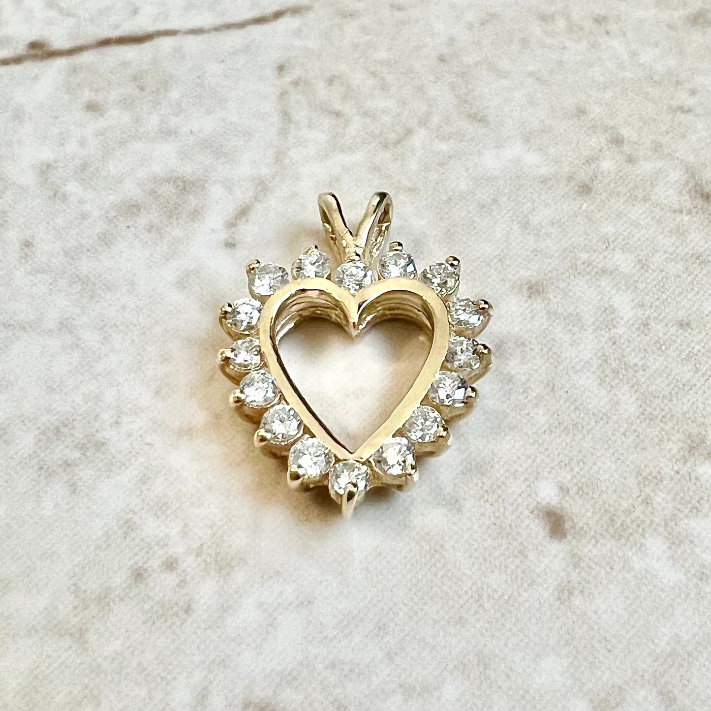 14 Karat Yellow Gold 3/4 Carat Diamond Heart Pendant
