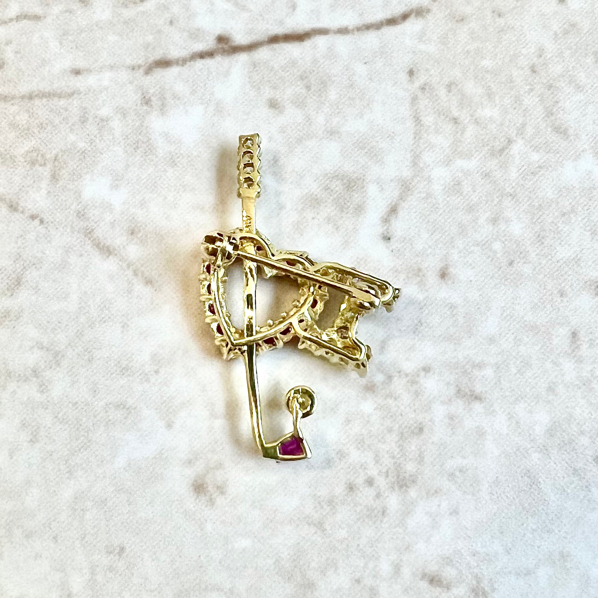 CLEARANCE 40% OFF - Fine Vintage 18 Karat Yellow Gold Ruby & Diamond “I Love Golf “ Brooch - WeilJewelry