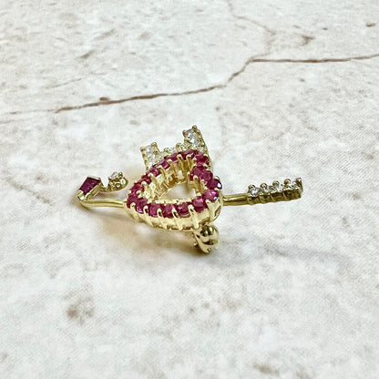 CLEARANCE 40% OFF - Fine Vintage 18 Karat Yellow Gold Ruby & Diamond “I Love Golf “ Brooch - WeilJewelry