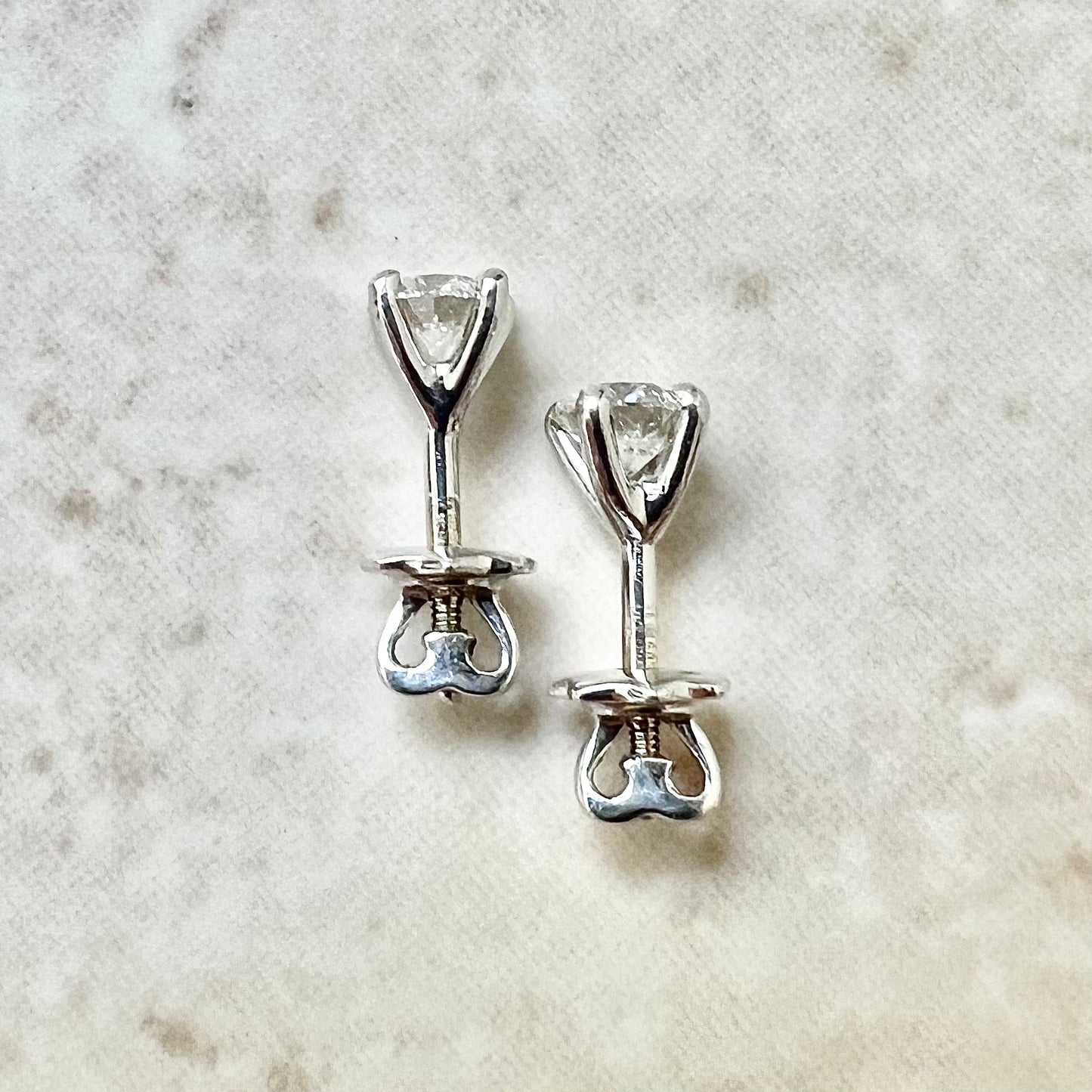 GIA 14 Karat White Gold Four-Prong Martini Setting 0.80 Carat Natural Round Diamond Stud Earrings With Screw Backs
