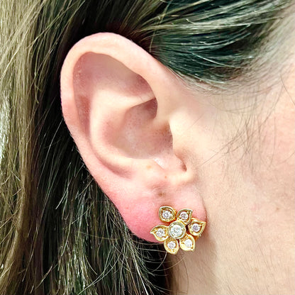 Rare Vintage Handcrafted 18 Karat Rose Gold Natural Pink Diamond Flower Earrings By Carvin French