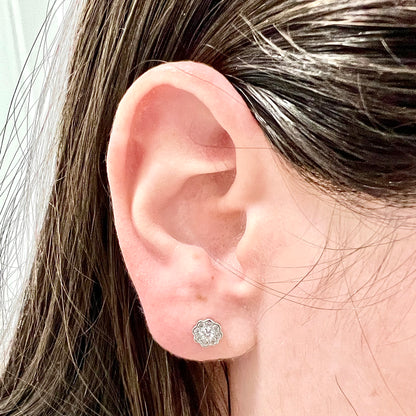 14 Karat White Gold 0.42 Carat Diamond Halo Stud Earrings