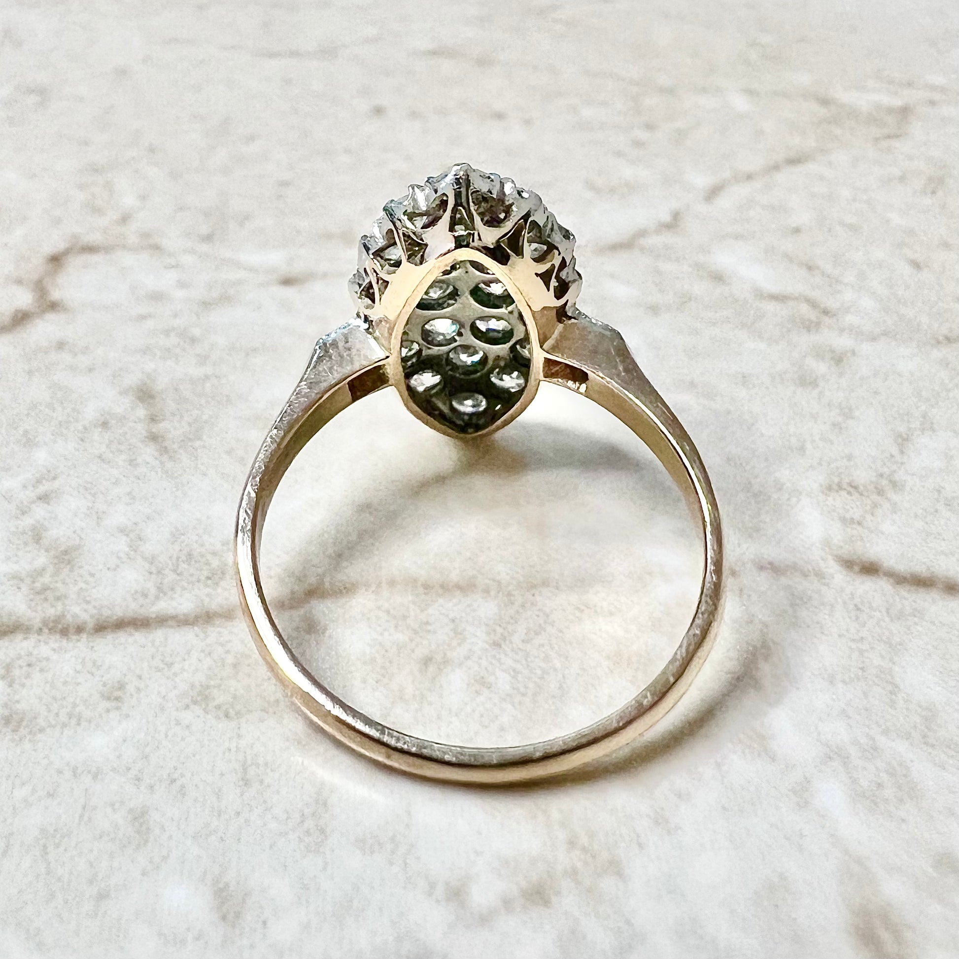 Antique Style Handcrafted 18 Karat Yellow Gold & Platinum 1.25 Carat Diamond Navette Ring - WeilJewelry