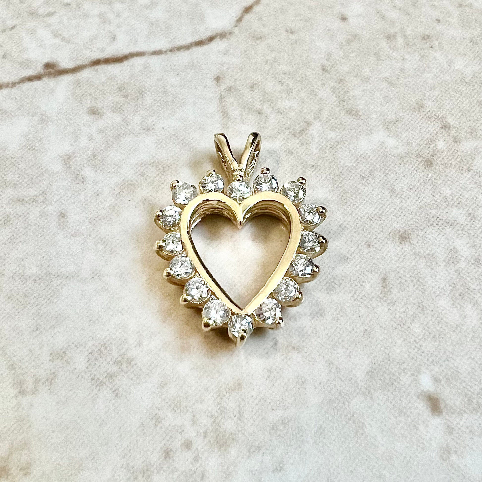 14 Karat Yellow Gold 3/4 Carat Diamond Heart Pendant - WeilJewelry